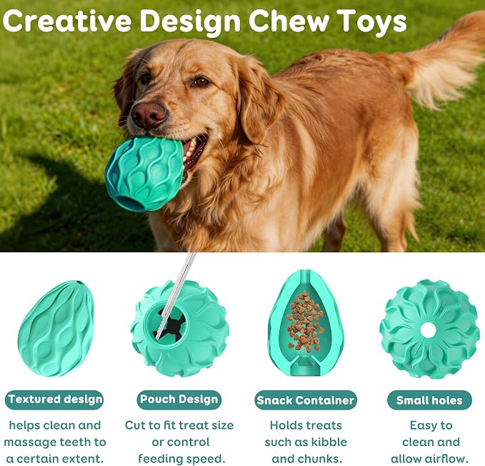 2-Pack Interactive Treat Dispensing Dog Toys, Natural Rubber Chew Toys for Aggressive Chewers, Stuffable Treat Toys for Large & Medium Dogs, Mental Stimulation for Dogs, Boredom Relief