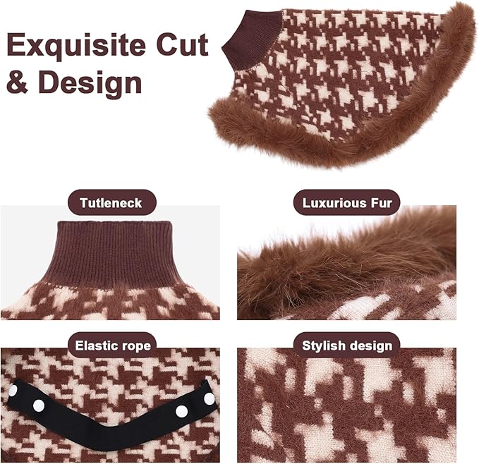 Dog Sweater Cloak, Pearl Cotton Bouclé Yarn Puppy Sweater, Cold Weather Coat Knitwear for Small Dogs, Classic Turtleneck Thick Dog Clothes with Thick Fluff DS-DP02M
