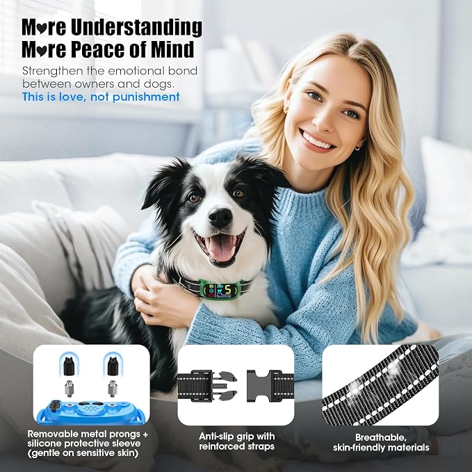 Bark Collar for Small Medium Large Dogs with 5 Training Modes, Blue