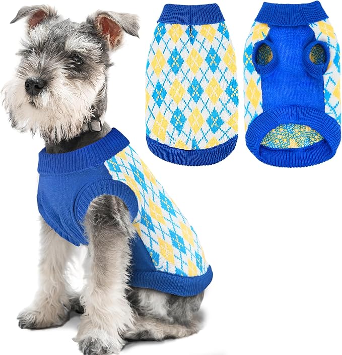 Dog Sweater, Soft Dog Sweaters for Small Medium Dogs Cats Girl Boy, Classic Knitted Turtleneck Outdoor Pet Clothes for Dogs Girl Boy, Small Puppy Kitten Sweater with Leash Hole, Blue, Large