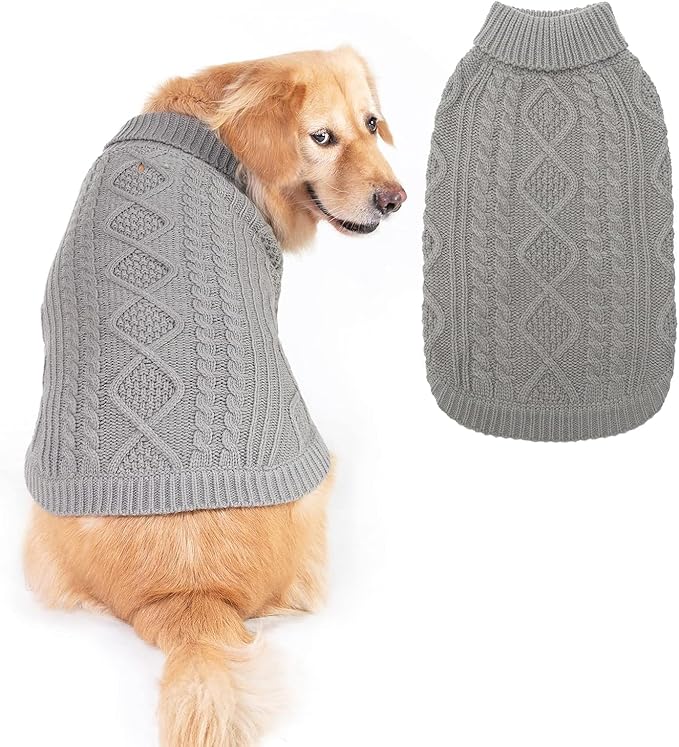 BINGPET Thermal Knitted Dog Sweater for Small Medium Large Dogs,Winter Dog Cat Coat Warm Sweartershirts Outfits,Classic Cable Knit Turtleneck Pullover Dog Jumper Coat Warm Sweartershirts