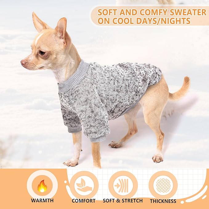 2 Pieces Dog Sweaters for Small Dogs Dog Clothes Male Female Fall Winter Fleece Puppy Sweaters Warm Pet Outfit for Yorkie, Chihuahua, Bulldog, Dachshund, Pug,S