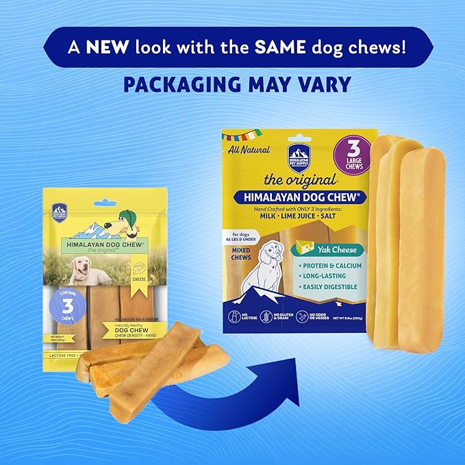 Himalayan Dog Chew Original Yak Cheese Dog Chews,100% Natural, Long Lasting, Gluten Free, Healthy & Safe Canine Treats, Lactose & Grain Free, Protein Rich, Mixed Sizes, Dogs 65 Lbs & Smaller, 4 Count