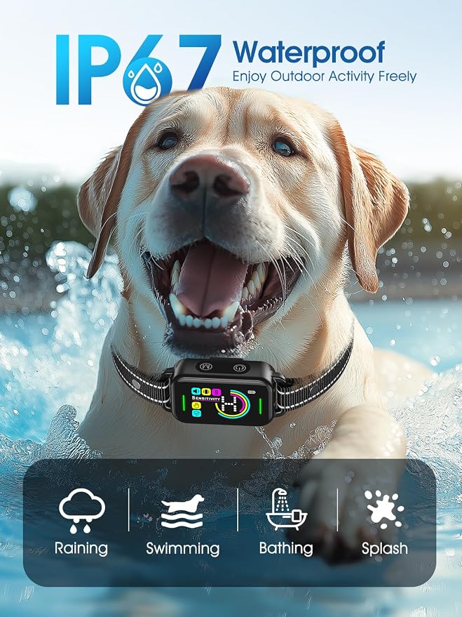 DINJOO Dog Bark Collar for Large/Medium/Small Dogs | Rechargeable Smart AI Anti-Barking Training Collar with 8 Adjustable Sensitivity, Beep & Vibration Modes | Solves Excessive Barking - Dark Black