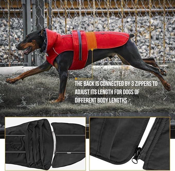 OneTigris Dog Coat Waterproof Dog Jacket with Adjustable Buckle Hook & Loop Windproof Cold Weather Coats for Small Medium Large Dogs (Red, X-Large)