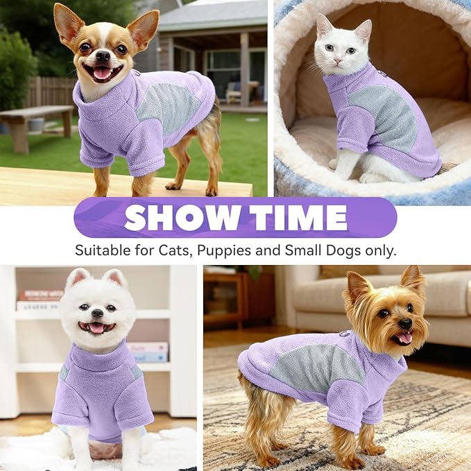 Small Fleece Dog Sweater with Leash Ring Soft Warm Fall Winter Dog Clothes Cute Cat Apparel Puppy Sweaters Classic Pullover Doggy Sweatshirts Chihuahua Costumes Cat Outfits(Purple,XXL)