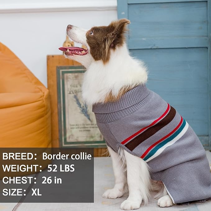 PAWCHIE Dog Sweater - Warm Turtleneck Coat with Leash Hole, Stretchy Knitted Outfit for Small to Large Dogs and Cats, Grey XL