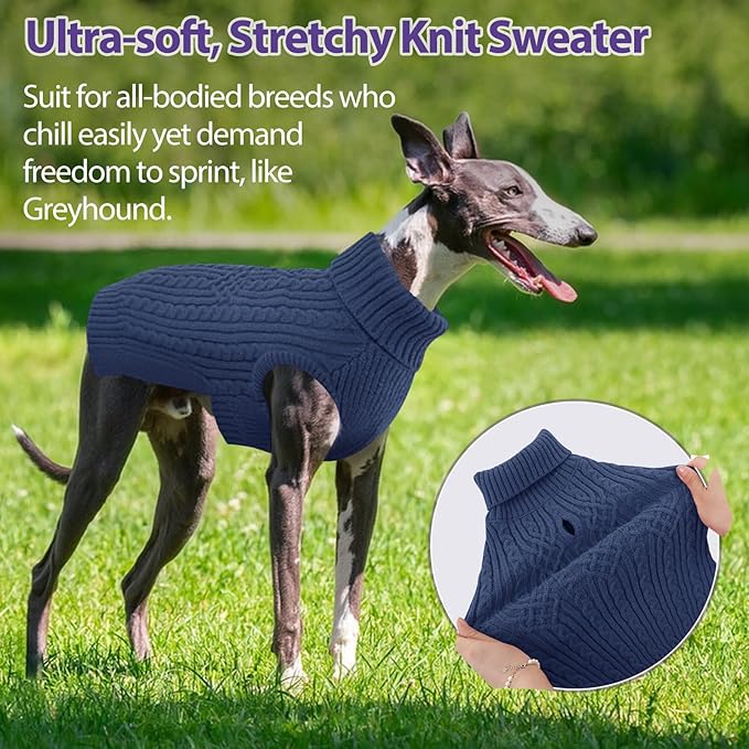 SUNFURA Dog Sweaters for Large Dogs, Soft Dog Sweater for Christmas Holiday, Warm Winter Fall Pet Sweaters for Dogs Girls Boys, Turtleneck Sweatshirt for Corgi, French Bulldog, Bluish Grey Large