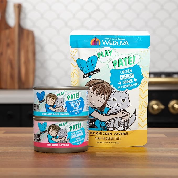 Weruva B.F.F. Play - Best Feline Friend Paté Lovers, Aw Yeah!, Chicken & Lamb Laugh Out Loud with Chicken & Lamb, 2.8oz Can (Pack of 12)
