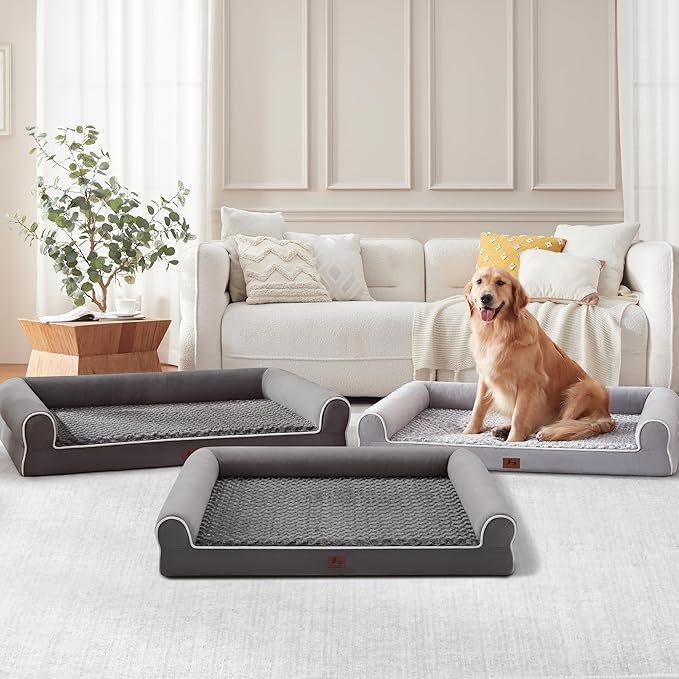 Warmrest Large Dog Beds Large Sized Dogs, Orthopedic XXL XL Dog Bed for Medium Size Dogs, Big Waterproof Couch Sofa with Removable Washable Cover for Pet, Light Grey, 48"*35"*8"