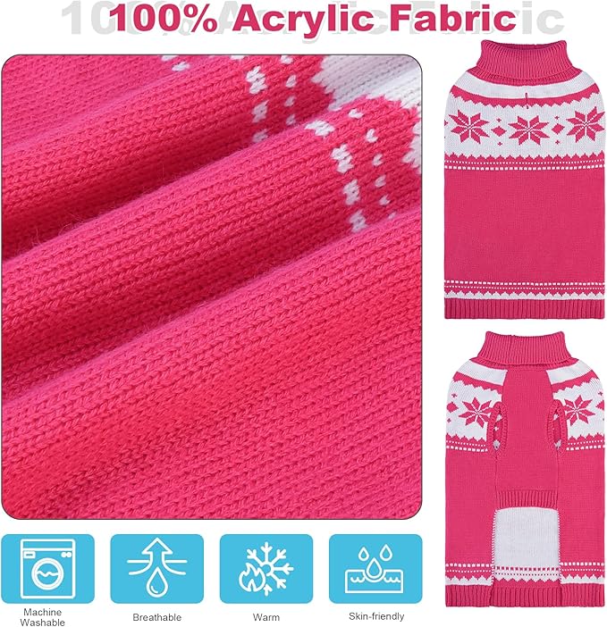 Mihachi Dog Sweater - Winter Coat Apparel Clothes with Colorful Stripes for Cold Weather, Pink XL