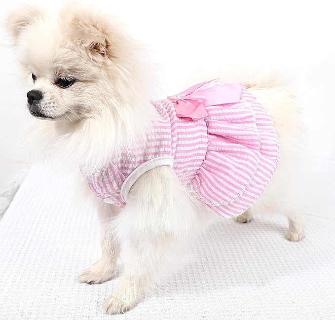 Dog Dress, Cute Pet Princess Dresses with Bright Color Design, Sweet Bowknot, Dog Clothes for Small Dogs Girl, Breathable & Lightweight, for Spring Summer, 2 Pack (Pink Purple, XX-Small)