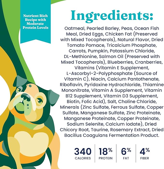 Solid Gold Dry Dog Food for Adult & Senior Dogs - with Whole Grains, Oatmeal, Pearled Barley, & Fish - Potato Free, High Fiber Adult Dog Food Dry Kibble for Sensitive Stomach & Immune Support – 4LB
