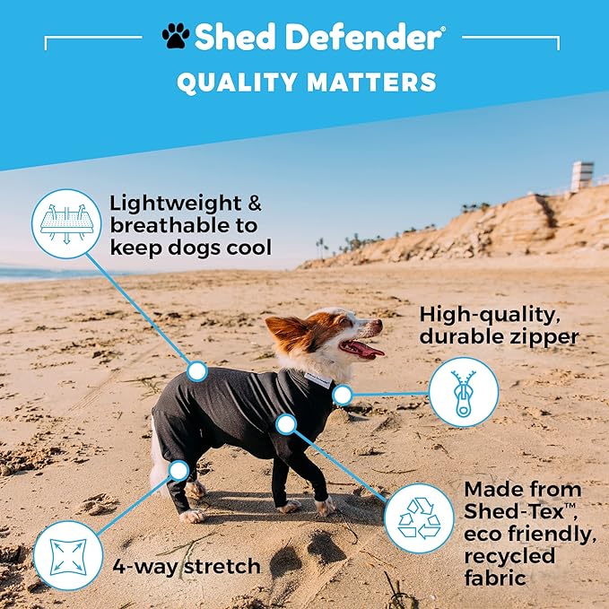 Shed Defender Sport Dog Onesie for Dog Shedding, Seen on Shark Tank, Lightweight Breathable, Bodysuit for Dogs, Pet Jumpsuit, Dog Body Suit, Shed Shirt, Full Body Shed Suit, Hot Spots, Vet Approved