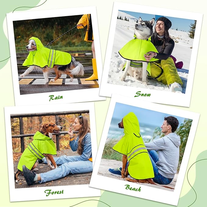 Weesiber Dog Raincoat, Waterproof Dog Rain Jacket with Leash Hole, Reflective Puppy Rainwear Hooded Pet Poncho Slicker for Walking (S, Green)
