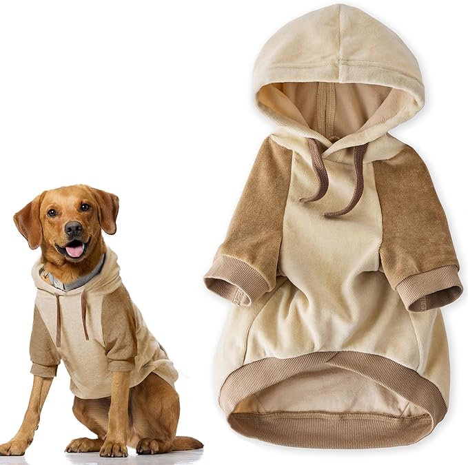 Cooper II Organic Cotton Velour Dog Hoodie Pet Coat for Small, Medium and Large Dogs, Coffee Color Block, XX-Small (4-7 lbs)