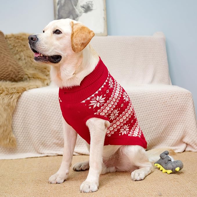 KOOLTAIL Cable Knit Dog Sweater Turtleneck, Cold Weather Pullover Classic Knitwear, Snowflake Pattern Thick Warm Winter Pet Clothes, Dog Christmas Sweater for Small Medium Large Dogs, Red ML