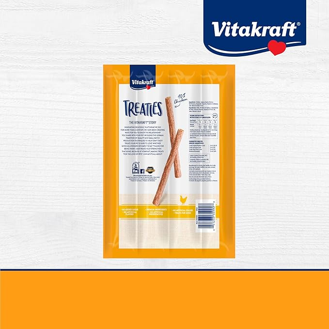 Vitakraft Treaties Dog Chew Sticks - Treats Made with 90% Chicken - Soft Jerky Treats - Dog Chews No Rawhide, 56-Sticks