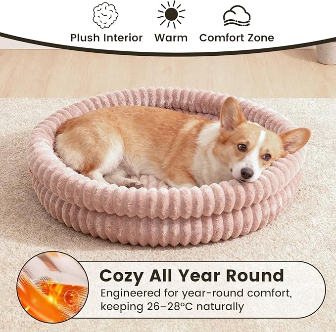 Petinstinct Dog Bed Medium Size Dog, Machine Washable Orthopedic Donut Cat Beds for Indoor Cats, Fluffy Warm Thermal Round Pet Bed with Anti-Slip Bottom for Puppy and Kitten, Dark Pink, 28"x28"x5"
