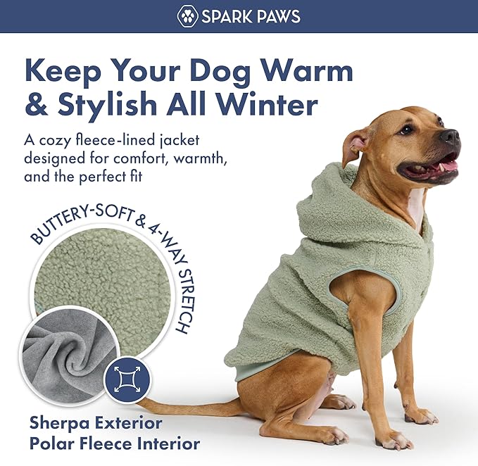 Spark Paws Fleece Dog Jacket, Hooded Sweater Vest, Warm Coat for Winter - Suitable for Small Medium Large XL XXL Breeds - Light Green - XL