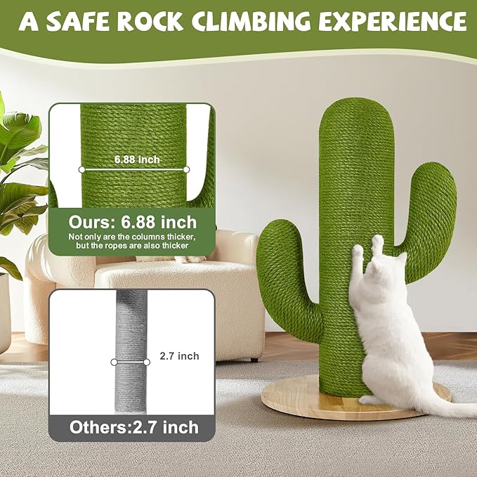 TownTime Cat Scratching Post with Solid Wood Base,27.55" Hx17.71 Lx17.71 W Tall Scratching Posts for Indoor Cats Adults,Cactus Thick Columns,Durable Lambswool and Jute,Large Scratcher Post (Small)
