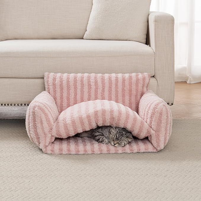 Hollypet Cat Bed Fluffy Plush Mutifuctional Double-Layer Soft Pet Couch Orthopedic Sofa Nest Beds for Small Cats and Dogs (25x20x13 inch)