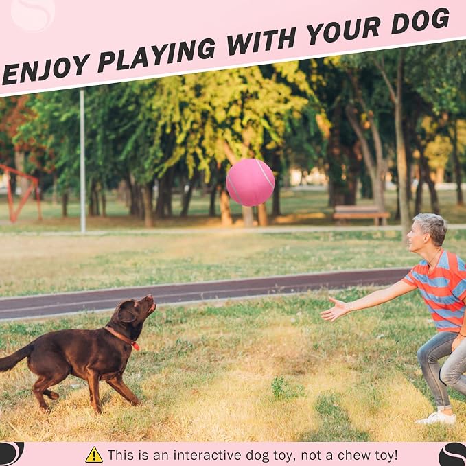 SCENEREAL Giant Tennis Ball for Dogs, 9.5" Inflatable Large Dog Ball for Large Medium Sized Dog, Halloween Dog Toys Birthday Gift, Interactive Puppies Toys for Indoor Outdoor Training Playing, Pink