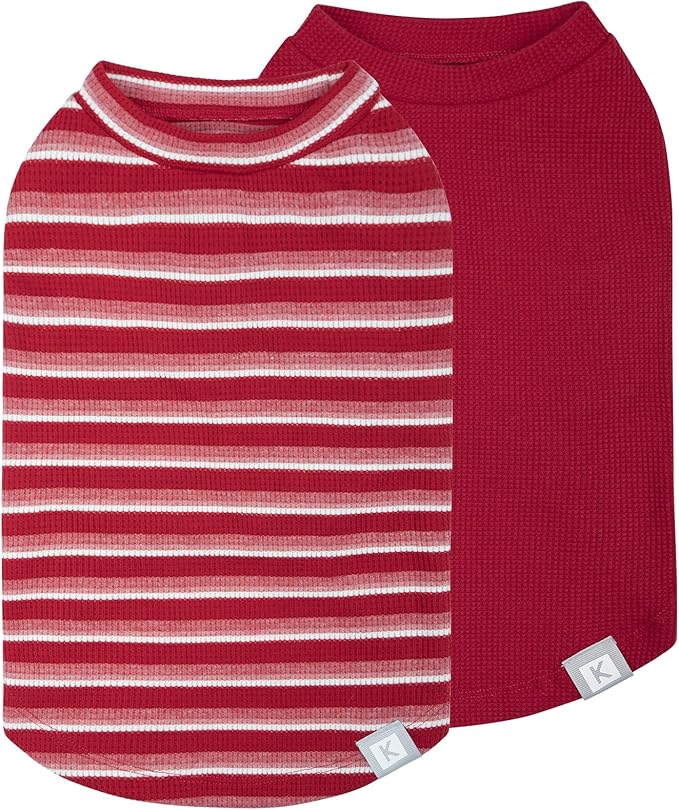 KYEESE 2Pack Waffle Dog Shirts for Small Dogs Stretchy Dog T-Shirts Lightweight Pet Tank Top Sleeveless Striped Pet Shirt Vest Breathable Cat Shirt, Small, Red+Striped
