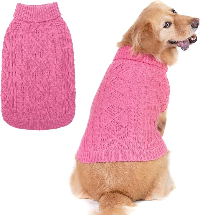 BINGPET Thermal Knitted Dog Sweater for Small Medium Large Dogs,Winter Dog Cat Coat Warm Sweartershirts Outfits,Classic Cable Knit Turtleneck Pullover Dog Jumper Coat Warm Sweartershirts