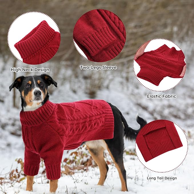 ASENKU Knitted Dog Sweater, Pullover Big Thermal Dog Winter Sweater, Turtleneck Doggy Sweaters for Large Medium Dogs Boy Girl,Warm Pet Sweatshirt for Labrador,Golden Retriever,2XL