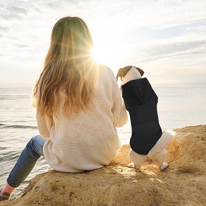 Dog Sweaters for Small Dogs Dog Hoodie Fleece Soft Clothes Sweatshirt with Pocket Hoodie for Small Dogs Puppy Sweater(Black&S)