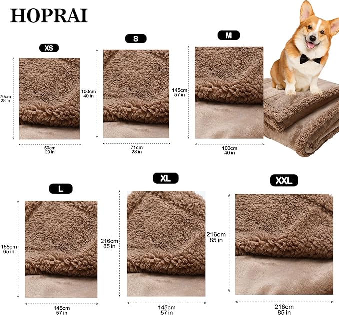 HOPRAI Waterproof Pet Blanket for Medium Large Dogs Washable Fluffy Thick Jacquard Shag Fleece Warm Sherpa Pet Blanket Cats Puppy Couch Protection (Light Coffee XXL85*85inches)