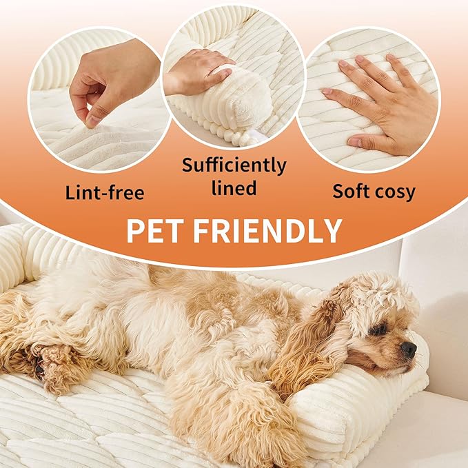 HAOMAIJIA Dog Couch Bed for Large Dogs, Non Slip Pet Couch Covers for Sofa Thick Soft Washable Dog Couch Cover Protector All Seasons Universal Dogs and Cats Bed Mat (Off White, X-Large)