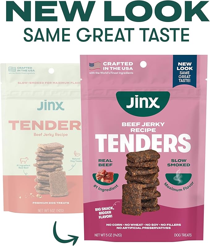 Jinx Tenders Beef Jerky Dog Treats, All Natural Ingredients, Soft and Chewy, Low-Calorie, Slow-Smoked Beef & Liver, No Fillers, 5oz, 6 Pack