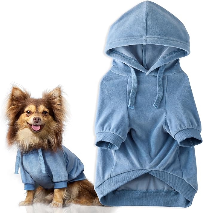 Cooper II Organic Cotton Velour Dog Hoodie Pet Coat for Small, Medium and Large Dogs, Faded Denim, XX-Large (70-110 lbs)