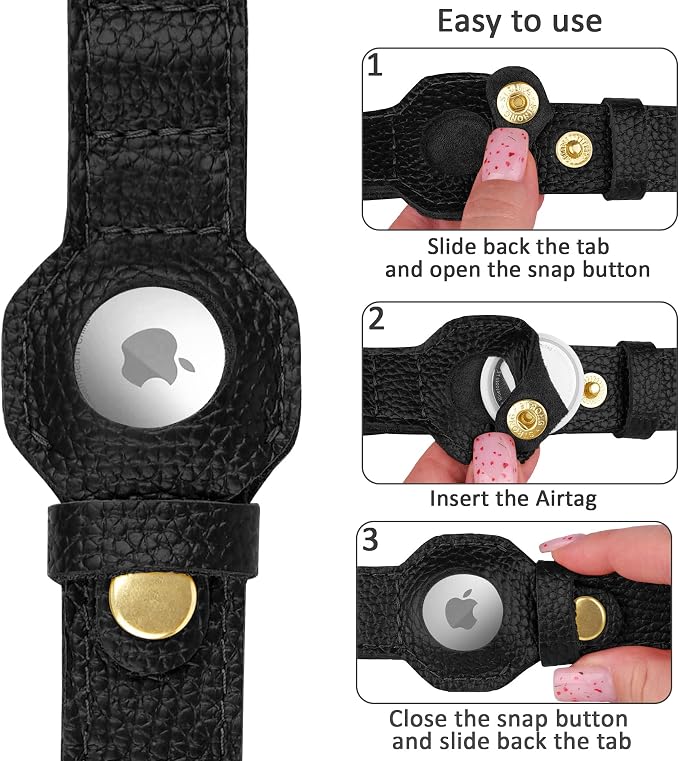 Leather Airtag Dog Collar - Soft Tracking Dog Collar with Apple AirTag Holder and Metal Buckle - Safety GPS Pet Collars for Small Medium Large Dogs Puppy Pink Red (Black, M, 14"-18" Neck Fit)
