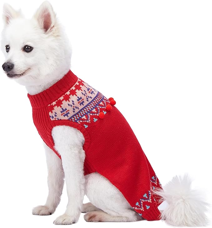 Blueberry Pet Icelandic Lopi Pullover Dog Sweater in Holiday Red, Back Length 14", Pack of 1 Clothes for Dogs