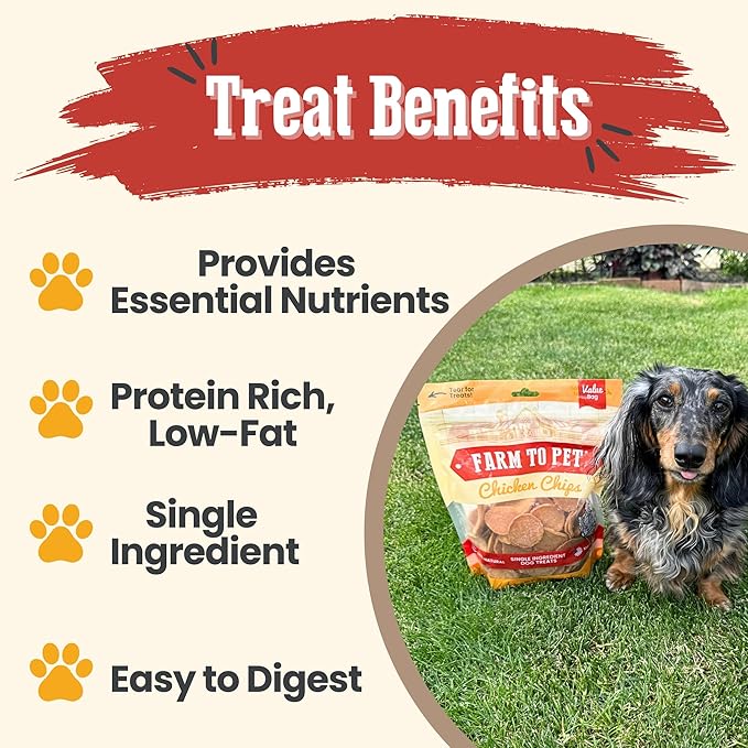 Farm To Pet - Dog Training Treats - Chicken Chips, Single Ingredient - 12 oz, Lean, All Natural, Healthy Dog Treats for Small, Medium, Large Breeds, & Puppies, Made in USA