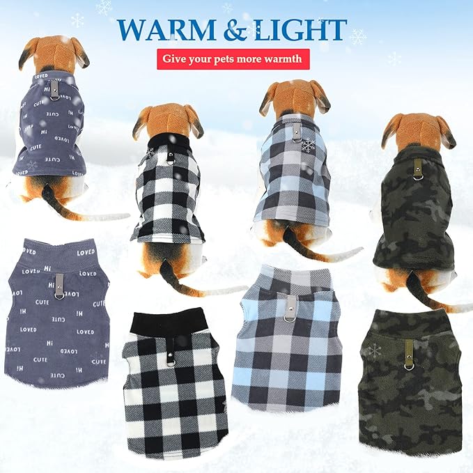 4 Pieces Winter Fabric Dog Sweater with Leash Ring Soft Fleece Vest Dog Clothes Plaid Camouflage Warm Puppy Jacket Pullover Clothes for Small Cat Puppy Chihuahua(XS)