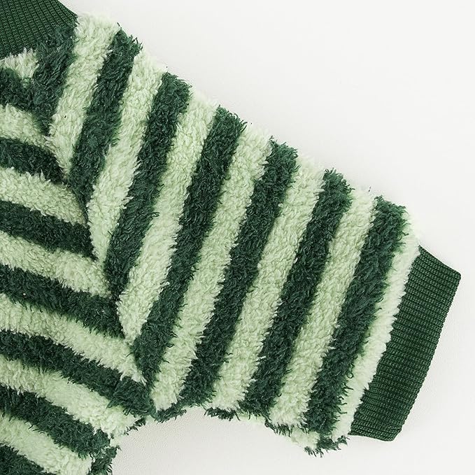 XPUDAC Stripe Dog Sweater Fleece Dog Pajamas Winter Pet Clothes for Small Medium Dogs Girl Boy Doggy Apparel for Cold Weather, Stripe Green, S