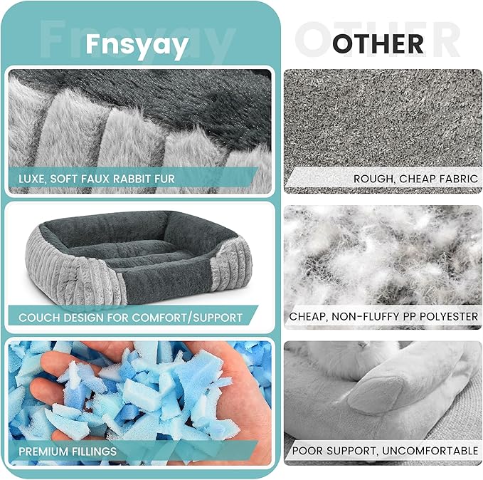 Dog Beds for Medium Dogs 32x24 Inch, Comfort-Sided Orthopedic Dog Bed Couch with Breathable Shredded Memory Foam, Faux Rabbit Fur Pet Bed, Non-Detachable, Non-Slip, Machine Washable