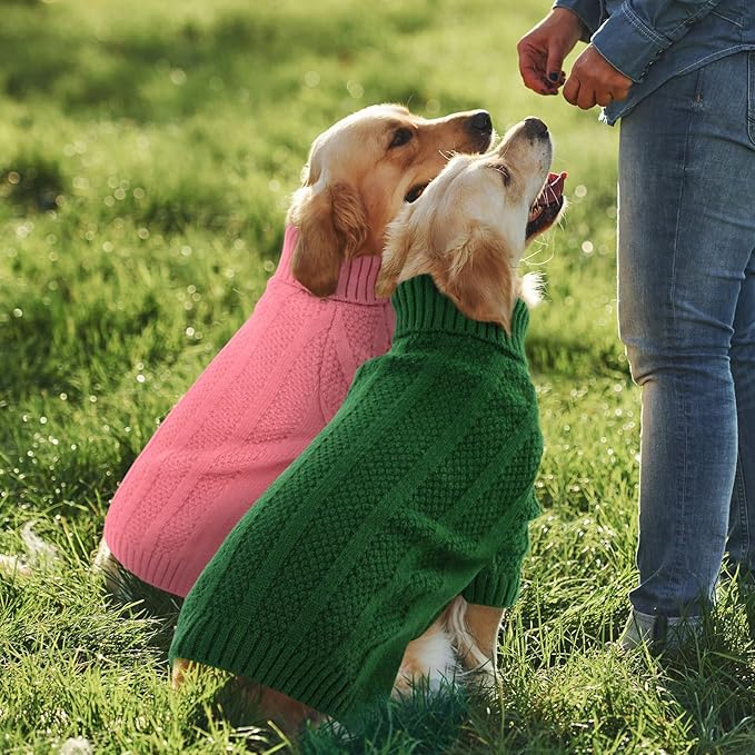 Queenmore Dog Sweaters for Medium Dogs Girls Boys,Soft Dog Sweater Christmas,Turtleneck Pullover Pet Sweaters Knitwear Outfit for Holiday,Knitted Soft Thick Warm Sweater for Bulldog,Dachshund(Pink,M)