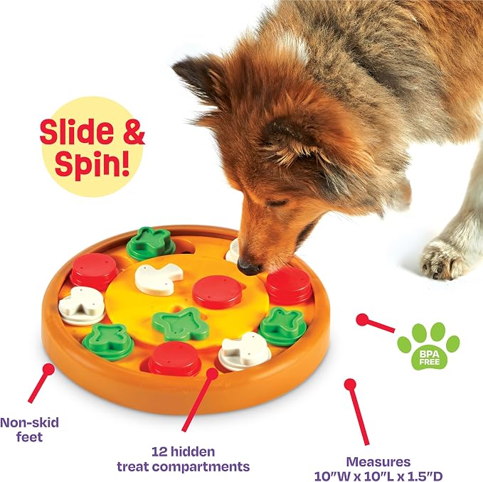 Brightkins Pizza Party! Treat Puzzle - Interactive Dog Toys, Dog Puzzle Toy and Slow Feeder, Enrichment Feeder for Dogs and Cats, Puppy Toys to Keep Them Busy, Cat Enrichment Puzzles