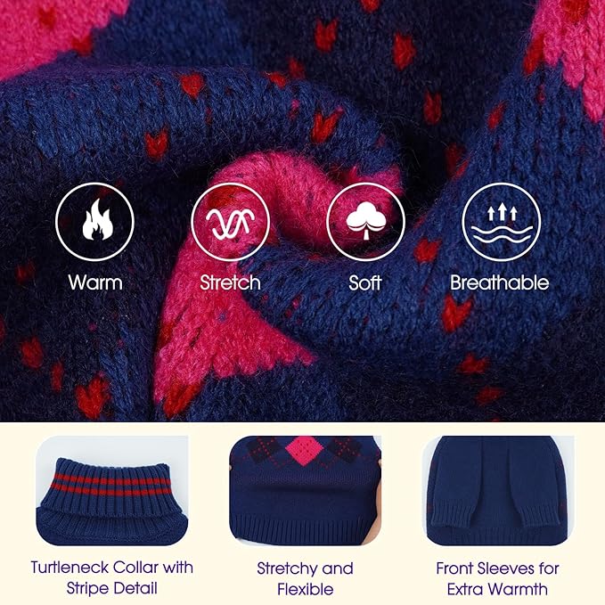 Dog Sweater for Medium Large Dogs, Cold Weather Cable Knit Pullover, Thick Warm Turtleneck Winter Clothes for French Bulldog, Labrador, Golden Retriever, German Shepherd, Great Dane- Blue XXL