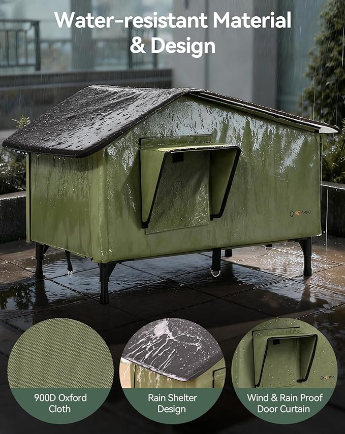 Heated Cat House for Outside Weatherproof in Winter, Large Insulated Feral Cat Shelter with Pet Heating Pad for Multi Kitten Puppy, UL Certified, Elevated Base with Chew-Resistant Cord(23"x18")