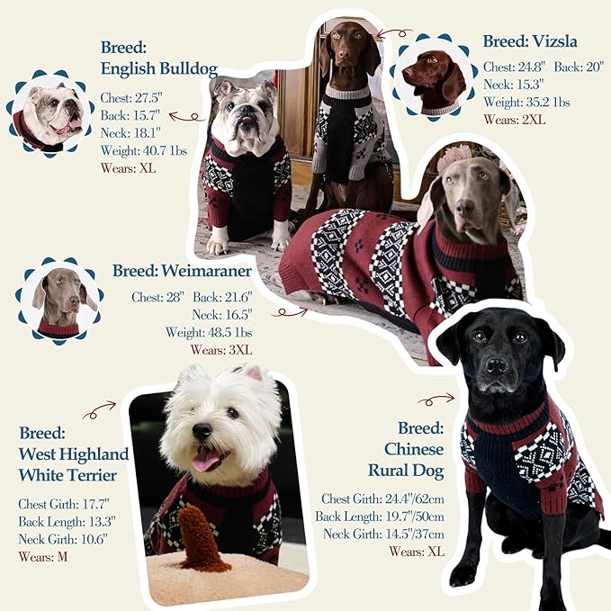 ROZKITCH Lightweight Dog Sweaters, Breathable Knit Pullover with Fair Isle Pattern, Winter Warm Pet Clothes for Large Dogs Great Dane German Shepherd DarkRed 5XL