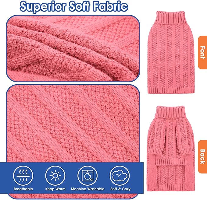 Queenmore Dog Sweaters for Medium Dogs Girls Boys,Soft Dog Sweater Christmas,Turtleneck Pullover Pet Sweaters Knitwear Outfit for Holiday,Knitted Soft Thick Warm Sweater for Bulldog,Dachshund(Pink,M)
