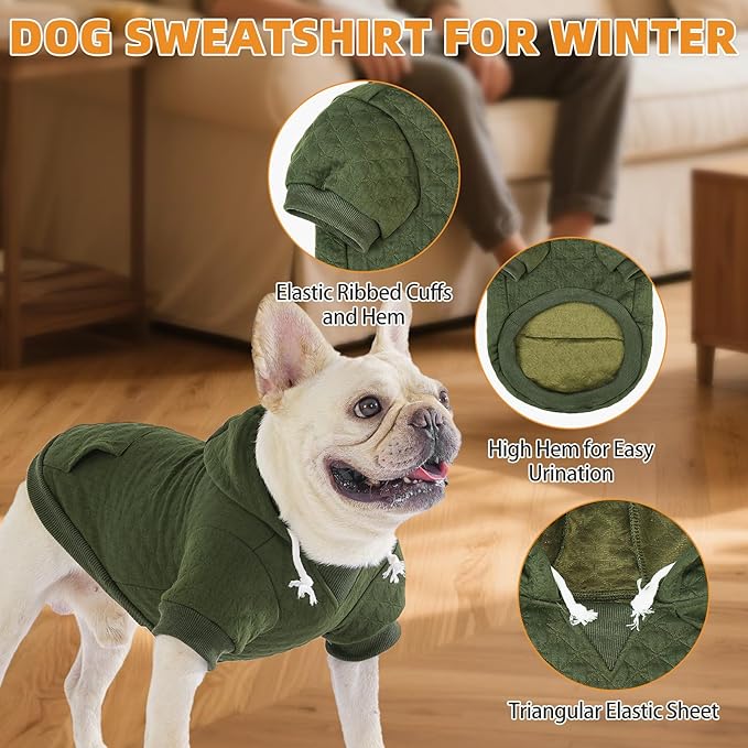 KOOLTAIL Dog Hoodie for Small Medium Large Dogs, Ultra-Warm & Soft Winter Fall Fleece Dog Hooded Sweatshirt Clothes Sweater, Lightweight Pullover Coat for Boy Girl Bulldog Pitbull Puppy Cats,Green S