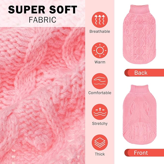 SCENEREAL Knitted Dog Sweater for Small Medium Large Dogs, Cat Dog Winter Coat Warm Sweartershirts Outfits, Classic Pet Clothes with Leash Hole, Soft Pet Knitwear Apparel for Girls Boys, Pink SM