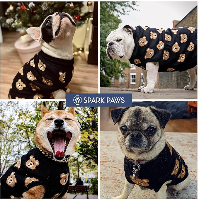 Spark Paws Knit Dog Sweater – Ultra Soft Warm Winter Dog Sweater for Small, Medium & Large Dogs – Stretch Fit Pet Sweater for French Bulldog, Pitbull, Girl & Boy Dogs Jacket, (Broken Teddy, 2XL)